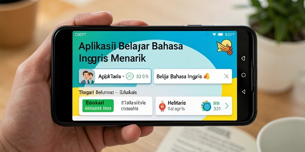 Antarmuka aplikasi C0077 untuk belajar bahasa Inggris.